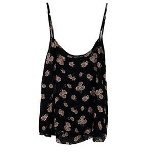 about a girl Los Angeles Tank Top Spaghetti Straps Black Orange Daisies Floral S